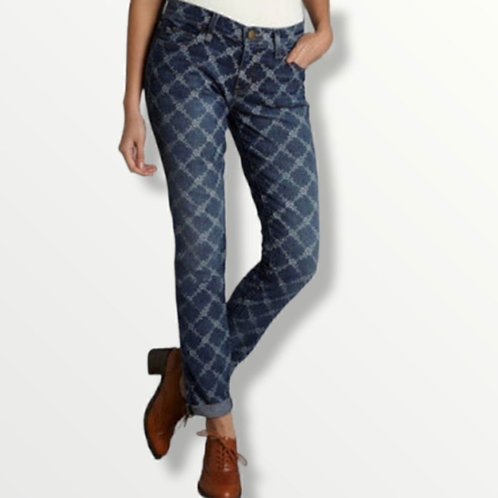 Current Elliott Rolled Skinny Jeans in Indigo Rose Lattice